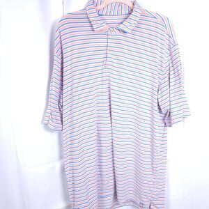 Peter Millar Mens XL Pink Blue Striped‎ Seaside Short Sleeve Polo Golf Shirt